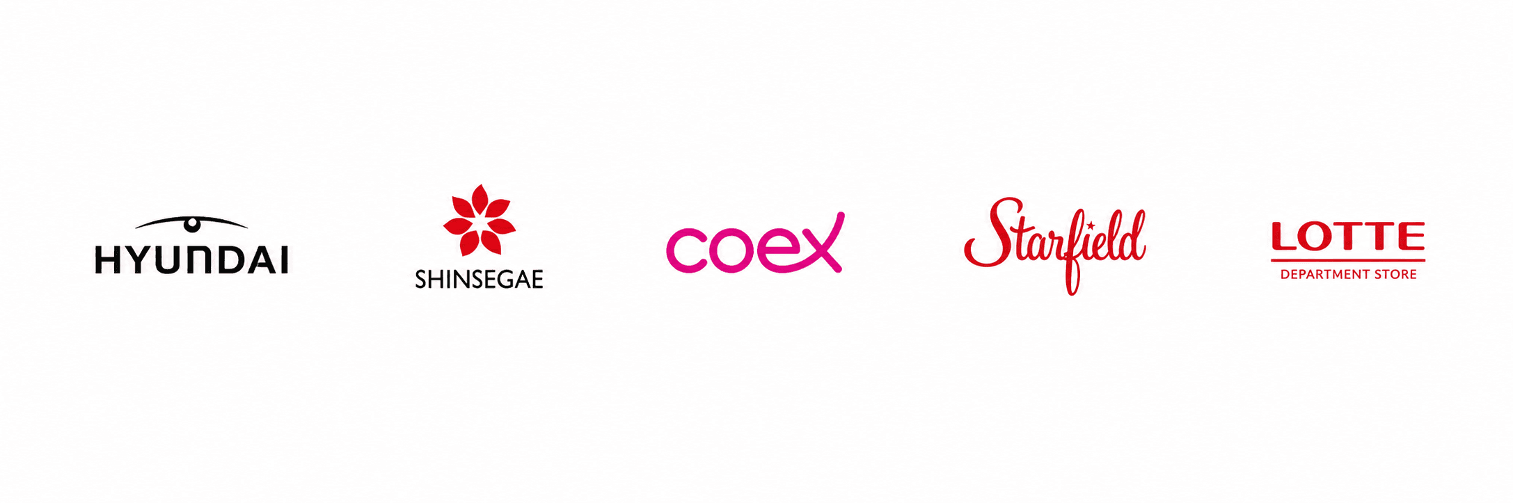 THE HYUNDAI, SHINSEGAE, COEX, Starfield, LOTTE 로고